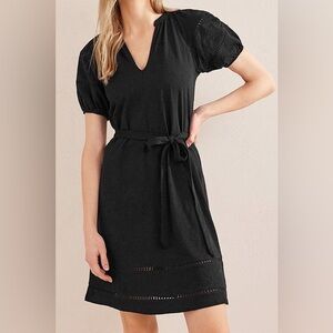 Boden Cotton Black Short Sleeve Dress Size 10R with Trim Details